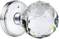 Crystal Glass Door Knobs Interior with Lock, Round .Privacy, Polished Chrome