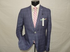 NWT Paisley  Gray Men's Blue Windowpane Slim Fit Jacket Coat 38 Reg NEW 