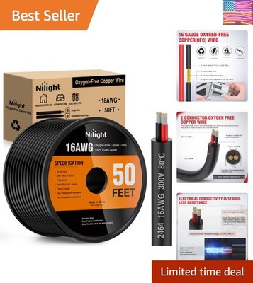 50FT 16AWG Oxygen-Free Copper Wire Red Black Electrical Wires Stranded PVC Co...