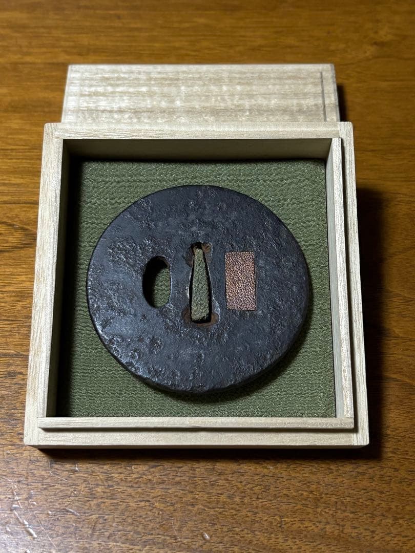 Iron Tsuba Antique Sword Guard Circular Iron with Copper Patch Simple Design