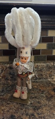 Vintage Belgian Carnival Of Binche Doll. 9'' Tall, Eyes Open And Close