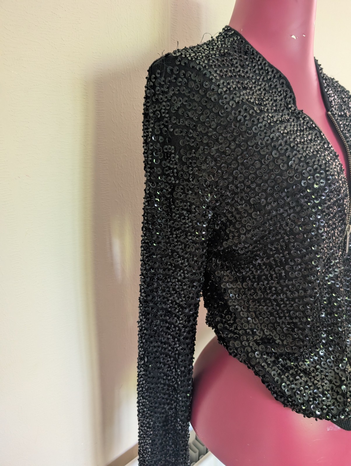 Black Jimmy Choo H&M Sequin Bomber Jacket Size S Excellent Condition Sold Out UK image 4