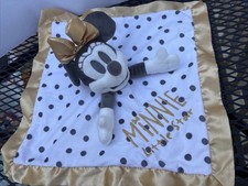 Disney Baby Minnie Mouse Little Star Lovey Security Blanket Gray White Gold Dots