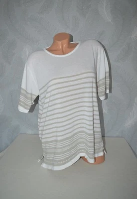 Blockstreifen Acryl Strickpullover von MAILY Kurzarm braun/weiß, Gr. XL 48 50 - Bild 1 von 3