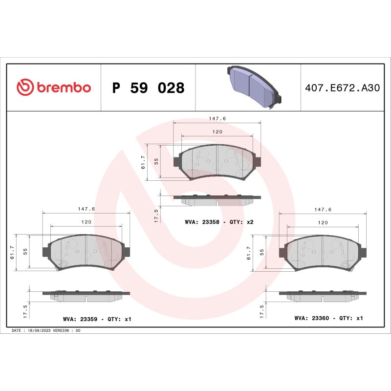 Brembo Bremsbelagsatz, Scheibenbremse [Hersteller-Nr. P59028] für Buick, Mega, Vauxhall, Cadillac, Opel, Pontiac, Chevrolet, Oldsmobile - Bild 3
