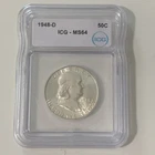 SILVER! 1948-D Franklin Half Dollar MS64 ICG 50c