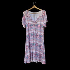 Fresh Produce Emma Stamped Geo Women's Short Sleeve Dress 1X Pink Flowy Comfort