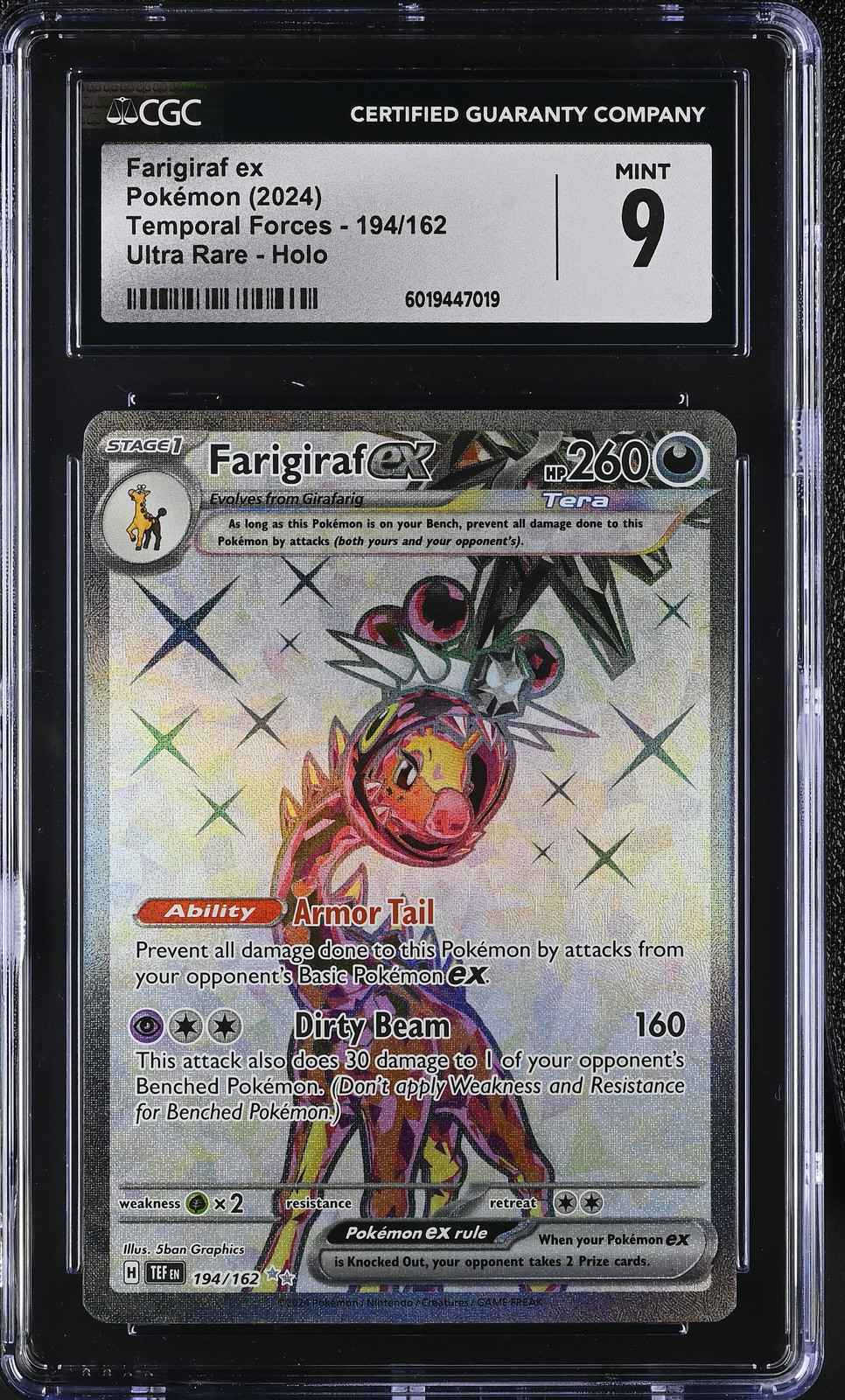 Pokémon Farigiraf ex #194/162 English CGC 9 2024 Pokémon Temporal Forces