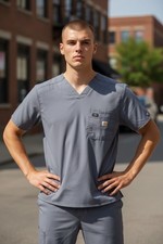 Carhartt Rugged Flex Ripstop Chest Pocket Scrub Top Mens M grey Scrubs