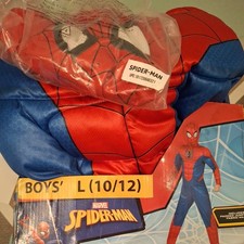 NEW Marvel SPIDER-MAN Padded Jumpsuit Costume Fabric Mask size L 10/12 NWT