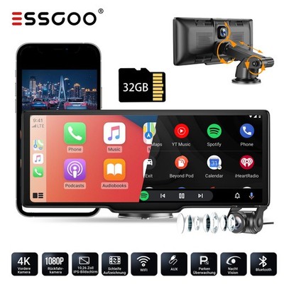 ESSGOO 4K 10.26-Zoll Wireless Apple Carplay Android Auto Display Vorne Dash Cam