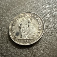 1944 B SWITZERLAND HELVETIA Symbolize SWISS Nation SILVER 1/2 Franc Coin 
