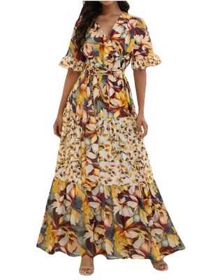 slim fit dress slacks Flowy Tie Front Midi Dress with Flutter Sleeves – Fashion Flare Boutique