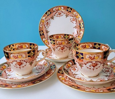 Vintage Phoenix Ware Imari T.F & S Ltd England 404 handbemalt China 3 x Trios