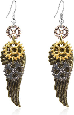 Handmade Steampunk Vintage Clockwork Gear Earrings Unique Retro Angel Wing Gear