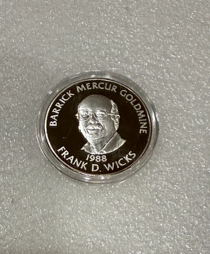 Vintage 1988  Barrick Mercur Gold Mine 1 oz .999 Proof Silver Round Frank Wicks