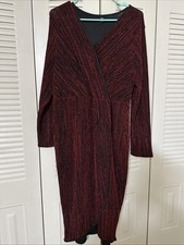 Shein Red & Black V-Neck Glitter Gathered Knee Length Body-con Dress Size 1XL 14
