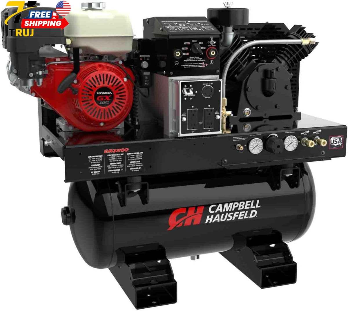 3-in-1 Compressor-Generator-Welder Combo with Honda GX390 Gas