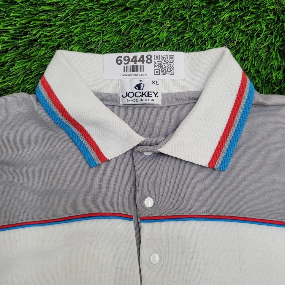 Polo Jockey Vintage Años 90 Pequeño 19x27 Blanco Gris Rojo Azul Borde Colorblock Foto 2 de 4