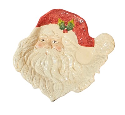 Elements Ceramic Santa Claus Serving Platter Large 15.5x16.5 Retro Christmas 