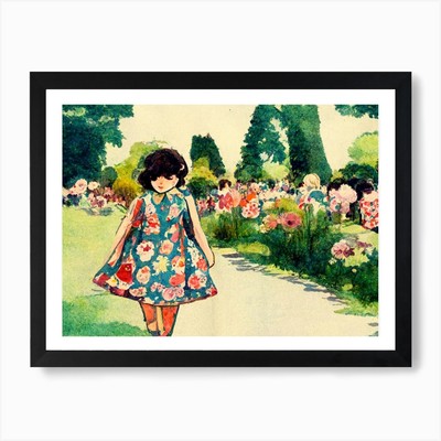 Kind im Garten Kunstdruck gerahmt Wandbild Poster Leinwanddruck Bild