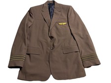 United Airlines Men's Suit Jacket with Pilot Wing Pin Brown Vintage