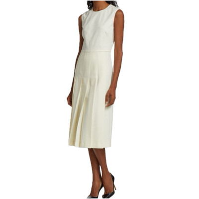 Max Mara Nicchia Virgin Wool Elegant A-line Sleeveless Pleated Ivory Dress Sz 2