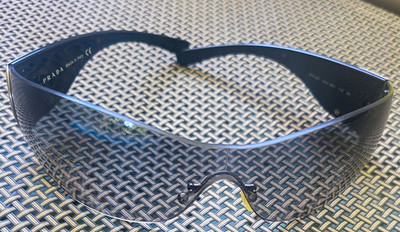 PRADA Vintage Y2K  2000s Wrap Around Shield Sunglasses Black/Silver Frame