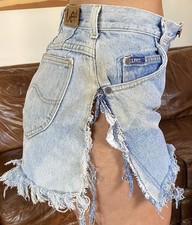 VTG Lee Riders High Thigh Cut Off Blue Jean Shorts Aged Bleached Destroyed Y2K 6