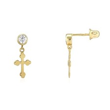 14k Yellow Gold Bezel Cross Screwback Stud Earrings