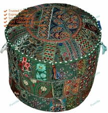 Poufs Floraux En Coton Bohemian Vert Repose-Pieds Brodés Ottoman Indien