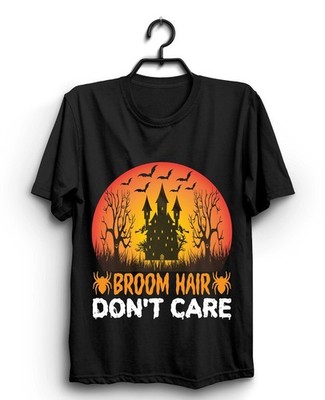Broom Hair Don't Care T-Shirt Funny Halloween Witch Graphic Tee Spooky Gift