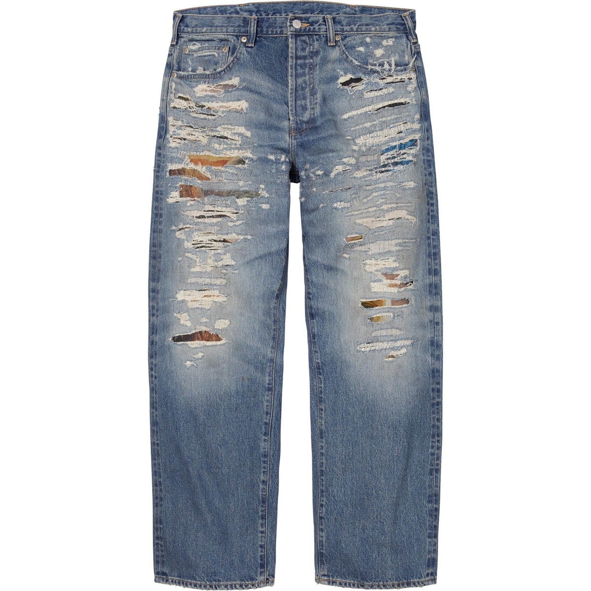 【美品】メゾンマルジェラ21SS Distressed Denim 46 Supreme x MM6 Maison Margiela Distressed Loose Fit Selvedge Jean