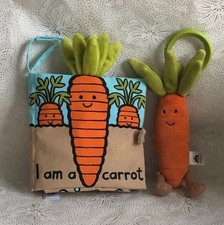 JELLYCAT CARROT RATTLE JITTER SOFT PLUSH TOY & CLOTH BOOK I AM A CARROT