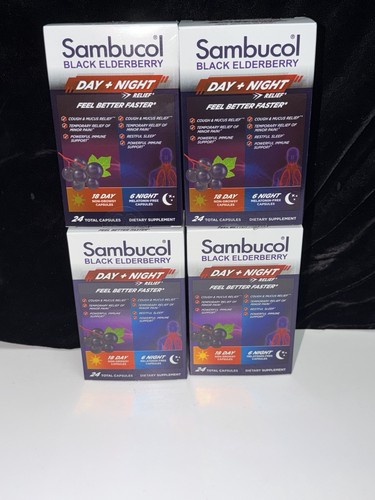 LOT OF 4--Sambucol Black Elderberry Day + Night Relief 24 Ct New EXP 11/27