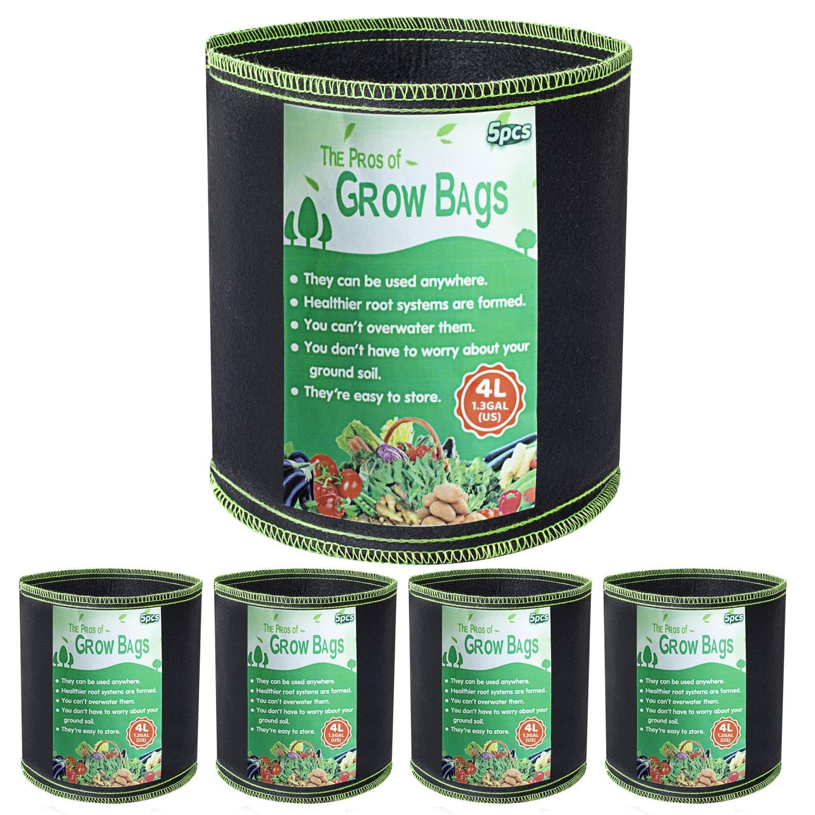 Sac de culture respirant 4L lot de 5 feutre anti-chignonnage des racines