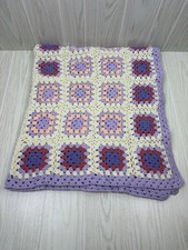 Vintage Handmade Crochet Granny Square Throw Blanket Afghan 46x57 Purple