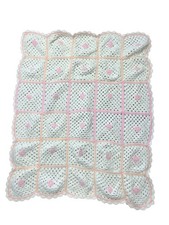 Handmade Crochet Baby Blanket 44 x 34 Pink White Granny Cottagecore