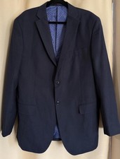 Men's Kaniti Navy Blue Suit Jacket with Checkered Lining Size 42R