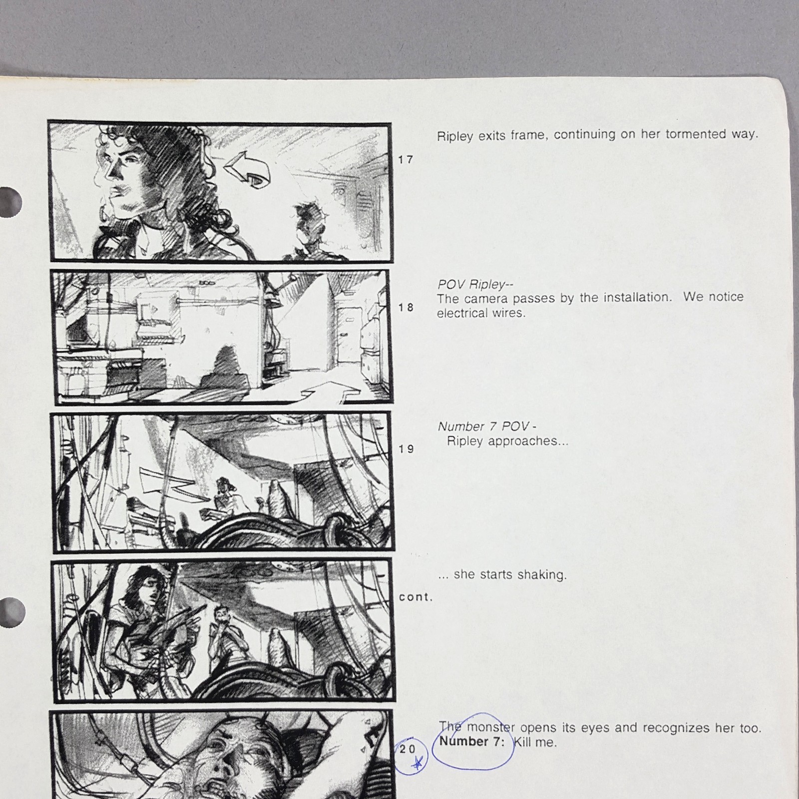 Image 3 of Alien: Resurrection - Production Used Storyboard, Ripley Cloning Area, Hand Note