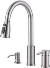 3 Hole Kitchen Faucet W/ Sprayer 304 Stainless Steel Kitchen Sink Faucet