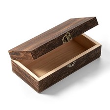 Vintage Wooden Box with Hinged Lid - Rectangular Solid Wood Storage Boxes