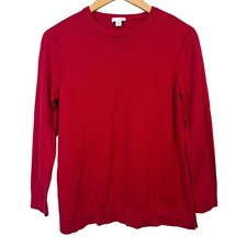 J Jill Red Sweater Small Crew Neck Long Sleeve Blouse Basics Cotton Blend Layer