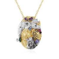 Halskette Aus Vergoldetem Silber Mit Opal, Tansanit Und Rubin