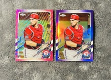 Sam Huff 2021 Topps Chrome Purple Refractor & SSP Pink Wave Rookie Refractor 