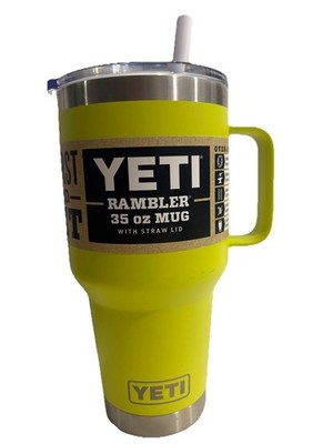 YETI RAMBLER 35 oz MUG  w/STRAW LID-Handle Duracoat FIREFLY YELLOW BPA No Sweat