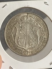 1918 King George V Silver Half Crown .925 Sterling Silver High Grade p lustre 
