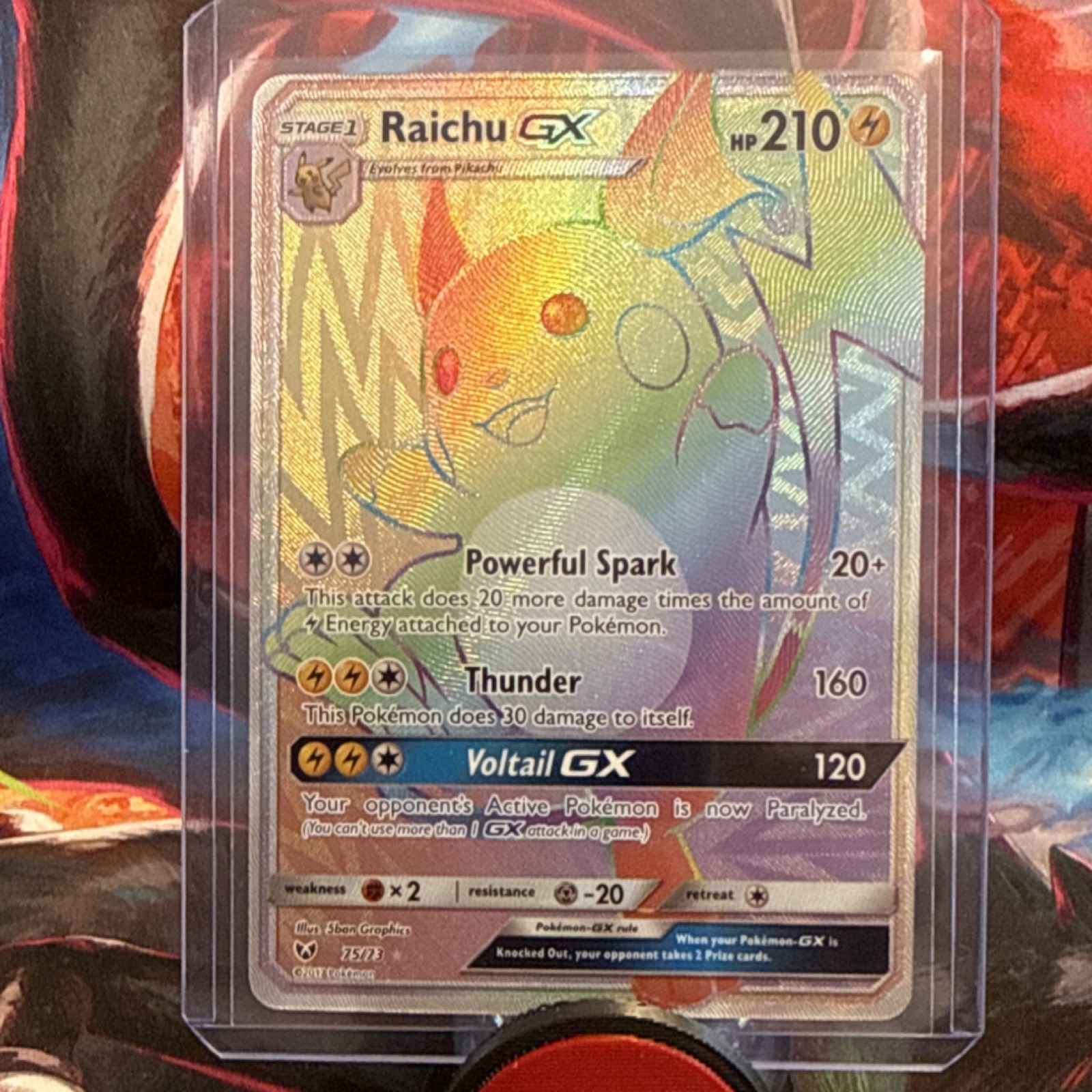 Pokémon Raichu GX Secret Rare Full Art Holo 75/73 Shining Legends 210 HP