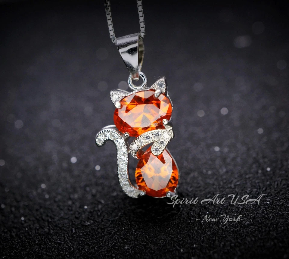 Cat Sunstone necklace, Gemstone Kitty Cat Sun stone Pendant, Orange Gemstone - Image 2 of 4