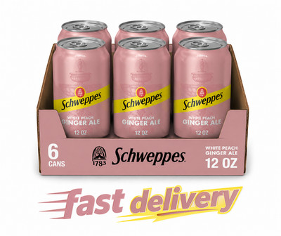 Schweppes White Peach Ginger Ale, Refreshing Drink, 12 oz Cans, 6-Pack